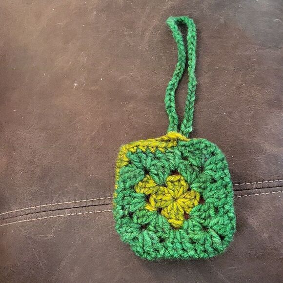 Handmade Crochet Orange and Green Bag - Picture 2 of 6